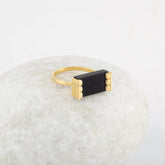 Flat Gemstone Ring - Black Onyx Silver Ring - Rectangle Ring - 925 Sterling Silver Ring - Gold Plated Ring - Wedding Band - Jewelry for Prom